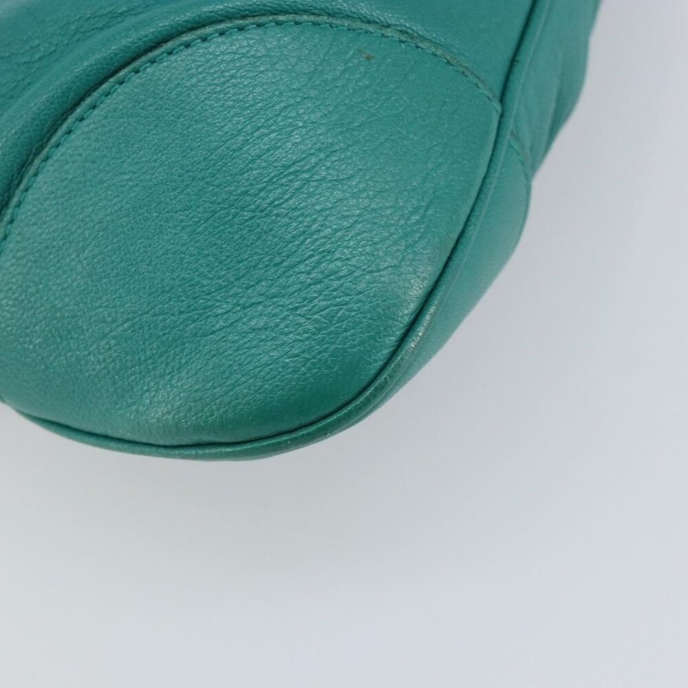 Authentic Salvatore Ferragamo Gancini Shoulder Bag Leather Green Silver - Picture 8 of 16